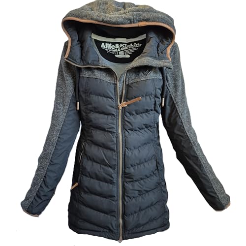alife & kickin Jacke Parka CobieAK A Damen Steppjacke, Grau, mit Kapuze und Reißverschluss, Kontrastärmel Gr. M von alife & kickin