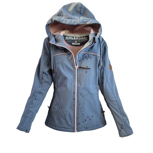alife & kickin Jacke Parka Übergangsjacke LoraAK B Damen Softshelljacke, Hellblau blau mit Vogelmuster, Kapuze mit Kordelzug, Reißverschluss von alife & kickin