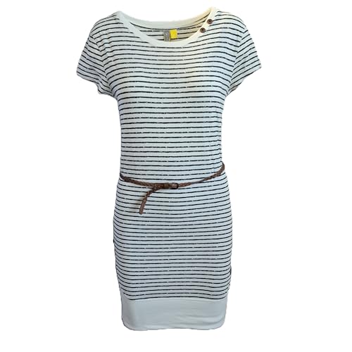 alife & kickin Kleid Sommerkleid Strandkleid CocoAK Damen Jerseykleid, Gestreift, Kurzarm mit Gürtel, Weiß-Schwarz Gr. XXL von alife & kickin