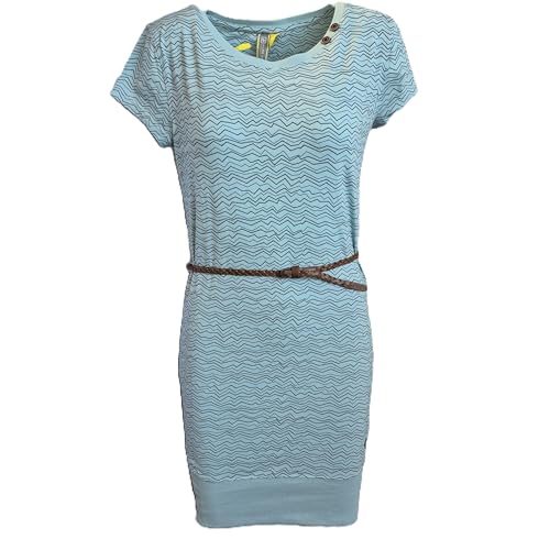 alife & kickin Kleid Sommerkleid Strandkleid Damen Jerseykleid mit Wellenmuster, Hellblau, Kurze Ärmel, mit Gürtel Gr. XXL von alife & kickin