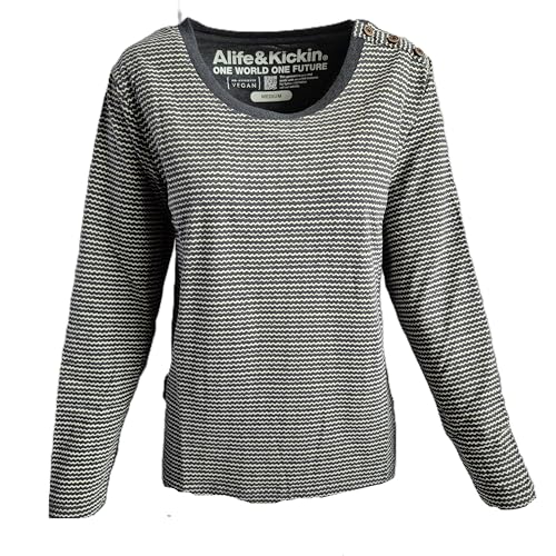 alife & kickin MaddieAK Damen Langarmshirt, Gestreiftes Wellenmuster, Grau Gr. XL alife & kickin MaddieAK Damen Langarmshirt, Gestreiftes Wellenmuster, Grau Gr. XL von alife & kickin