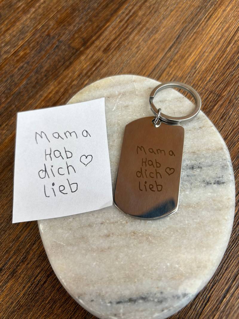Schlüsselanhänger Eigene Handschrift Gravur Aus Edelstahl, Silber von alinacharmshop