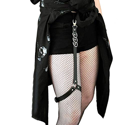 Beingeschirr für Damen, Punk Leder Oberschenkel Harness Verstellbarer Gürtel für Rave-Outfits, Schwarz von alisikee