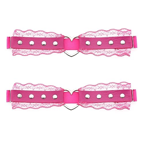 alisikee 2 verstellbare Strumpfbänder aus Spitze in Herzform, elastische Beinstrumpfbänder für Damen, Rosenrot, Einheitsgröße von alisikee