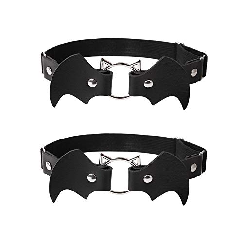 alisikee 2 verstellbare Lederbeine in Battierform, elastisch, Punk, Oberschenkel, Choker für Frauen und Mädchen, Schwarz, Einheitsgröße, Schwarz, One size von alisikee
