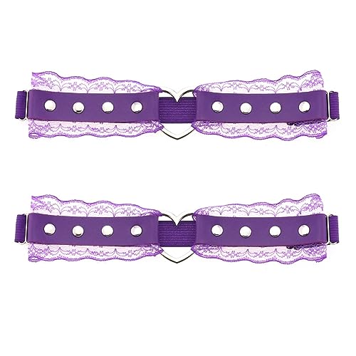 alisikee 2 verstellbare Strumpfbänder aus Spitze in Herzform, elastische Beinstrumpfbänder für Damen, Violett, Einheitsgröße von alisikee