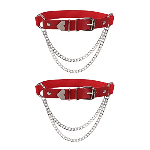 alisikee Verstellbares Bein Strumpfband mit Ketten, elastische Punk Oberschenkel Strumpfbänder für Frauen, 1 Paar, rot, Einheitsgröße von alisikee