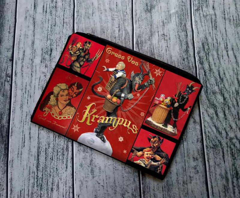 Krampus Poly Mesh Reißverschluss Tasche Kosmetik Make-Up Auf Bestellung Handgefertigt von alittlegeekybags