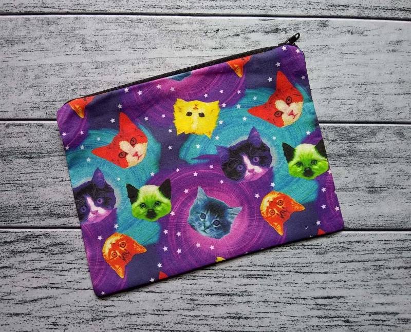 Regenbogen Galaxy Katze Poly Mesh Reißverschluss Beutel Kosmetik Make-Up Tasche Auf Bestellung Handgefertigt von alittlegeekybags