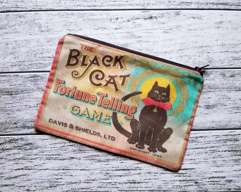 Schwarze Katze Fortune Reißverschluss Beutel Kosmetik Make-Up Tasche Halloween Handarbeit Auf Bestellung von alittlegeekybags