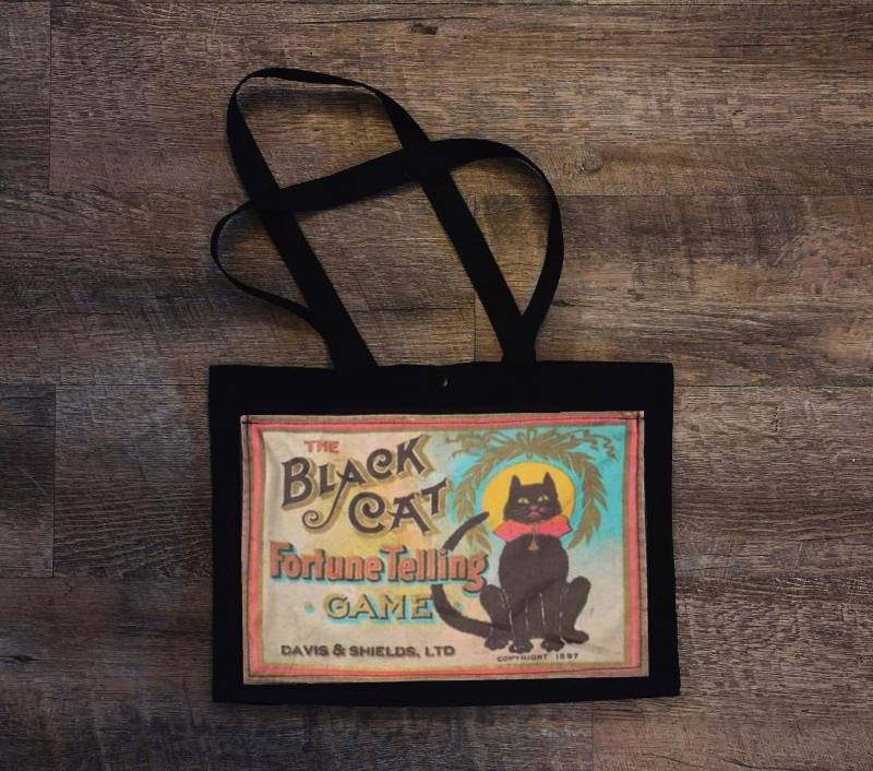 Schwarze Katze Wahrsagen Umhängetasche Tote Oder Geldbörse Mit Tasche Markt Strand Laptop Halloween Handarbeit Auf Bestellung von alittlegeekybags