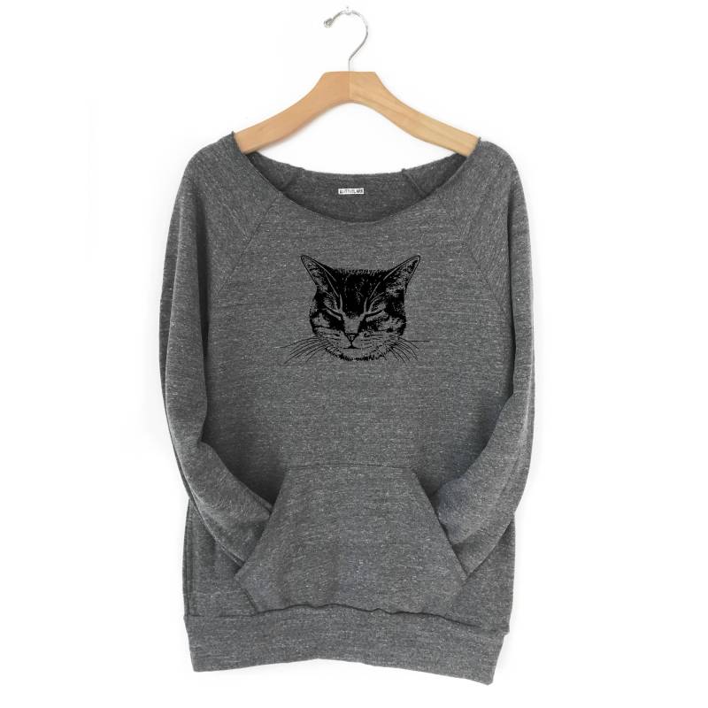 Damen Katzen Sweatshirt Tri-Blend Fleece Raglan Mit Kängurutasche von alittlelark