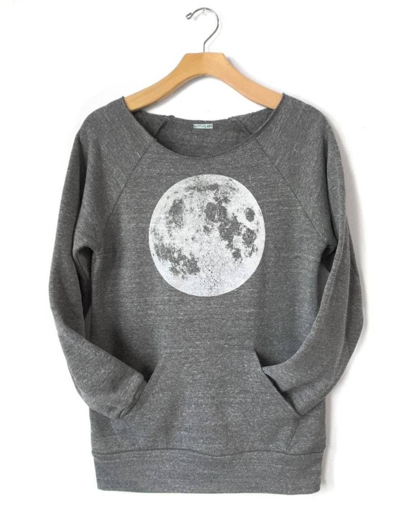 Frauen Vollmond Sweatshirt Raglan Tri-Blend Fleece Mit Kängurutasche von alittlelark