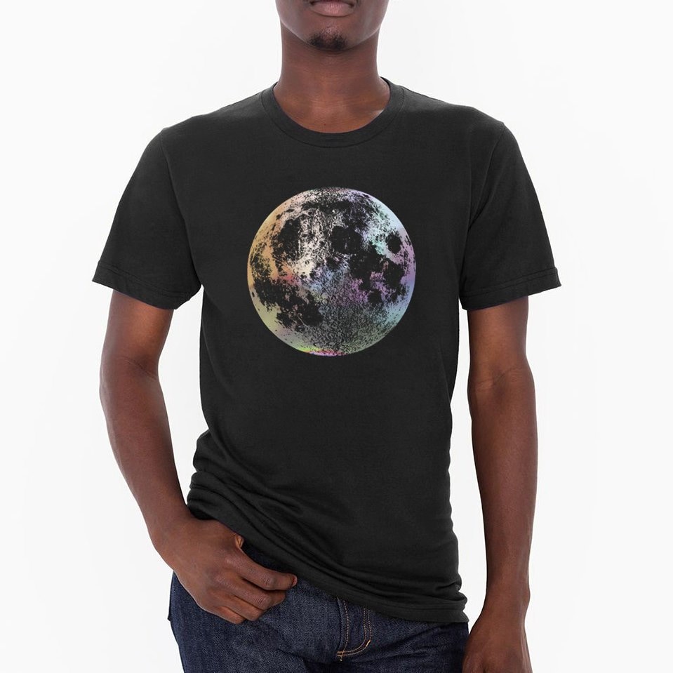 Herren Hologramm Mond Shirt Silberfolie Grafik T-Shirt von alittlelark