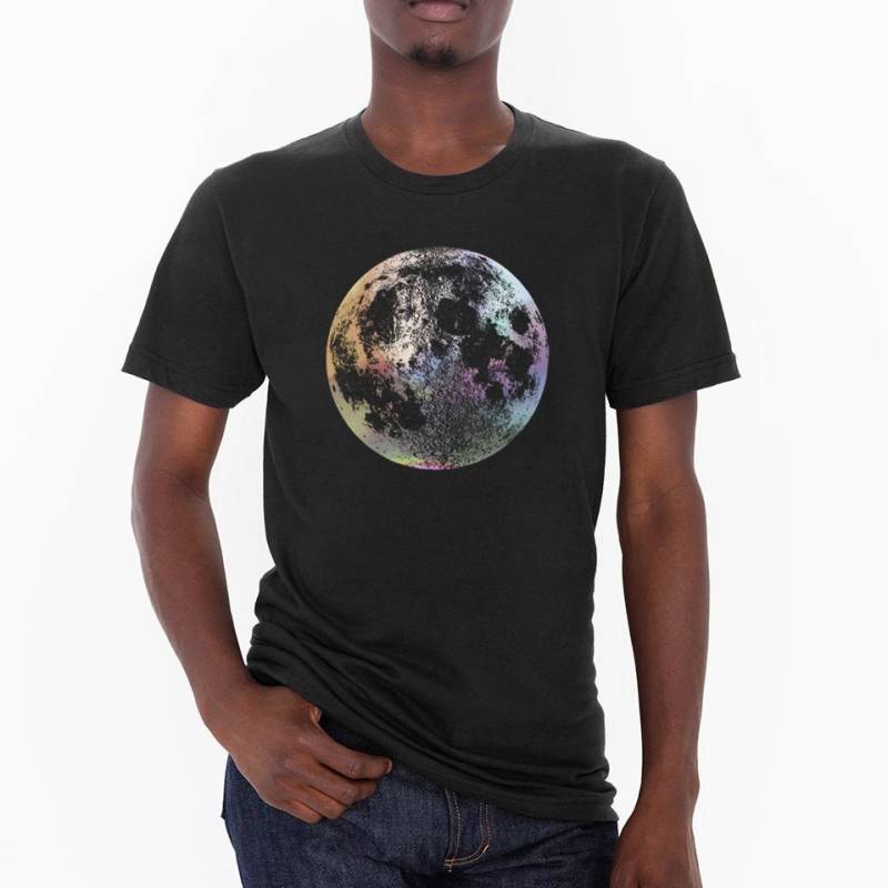 Herren Hologramm Mond Shirt Silberfolie Grafik T-Shirt von alittlelark