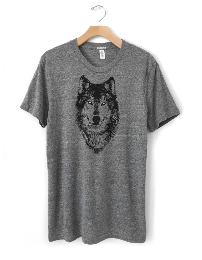 Herren Wolf T-Shirt Handbedrucktes Tri-Blend T-Shirt, Spirit Animal Design von alittlelark