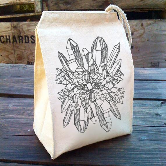 Kristall Lunch Tasche Für Kinder Silber Glitzertinte, Recycled Canvas Tote von alittlelark