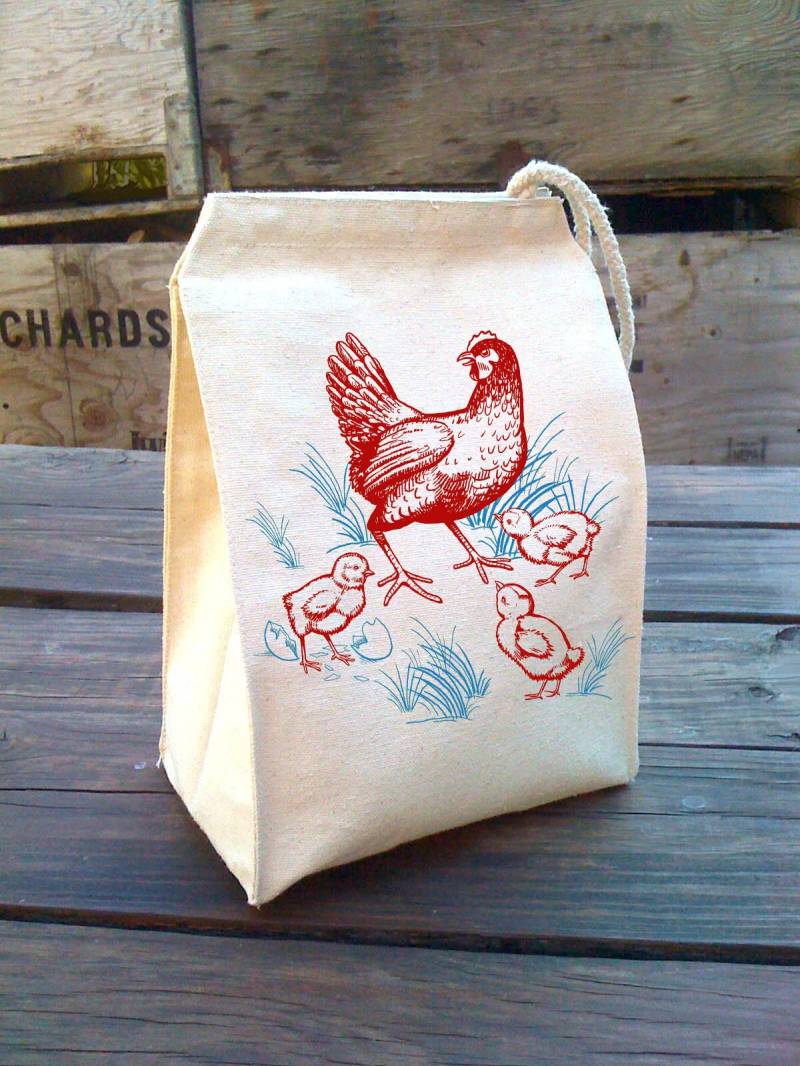 Lunch Bag Hühner Aus Recycelter Baumwolle Canvas Kinder Snack Sack von alittlelark