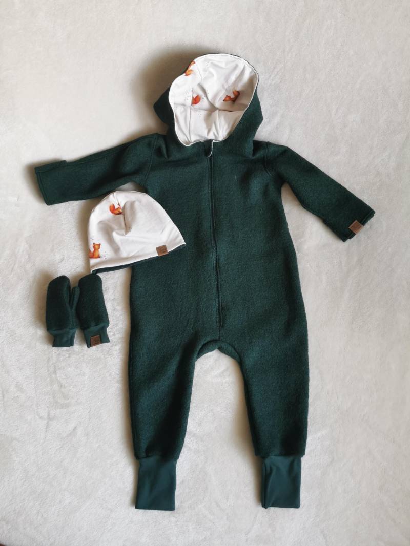 Set Walkoverall Schurwolle Schurwolloverall Wollanzug Kinder Winteroverall Junge Overall Mädchen Wollwalk Wolle Anzug Tannengrün von alittlepengu