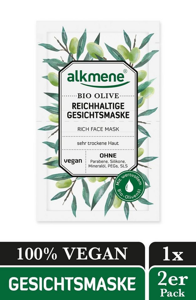 alkmene Gesichtsmaske Maske mit Bio Olive vegan - 2x Feuchtigkeitsmaske Pflegemaske, 1-tlg. von alkmene