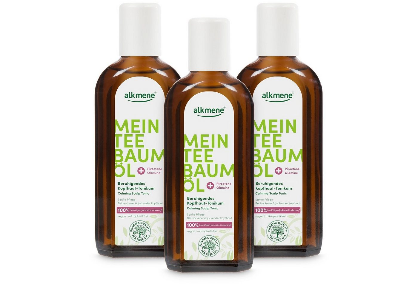 alkmene Haarwasser 3x Teebaumöl Kopfhaut Tonikum Juckreiz Linderung 100% bestätigt vegan, 3-tlg. von alkmene