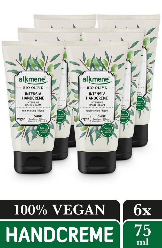 alkmene Handcreme 6x Handcreme Bio Olive - Intensiv Creme Intensivcreme Hautpflege, 6-tlg. von alkmene