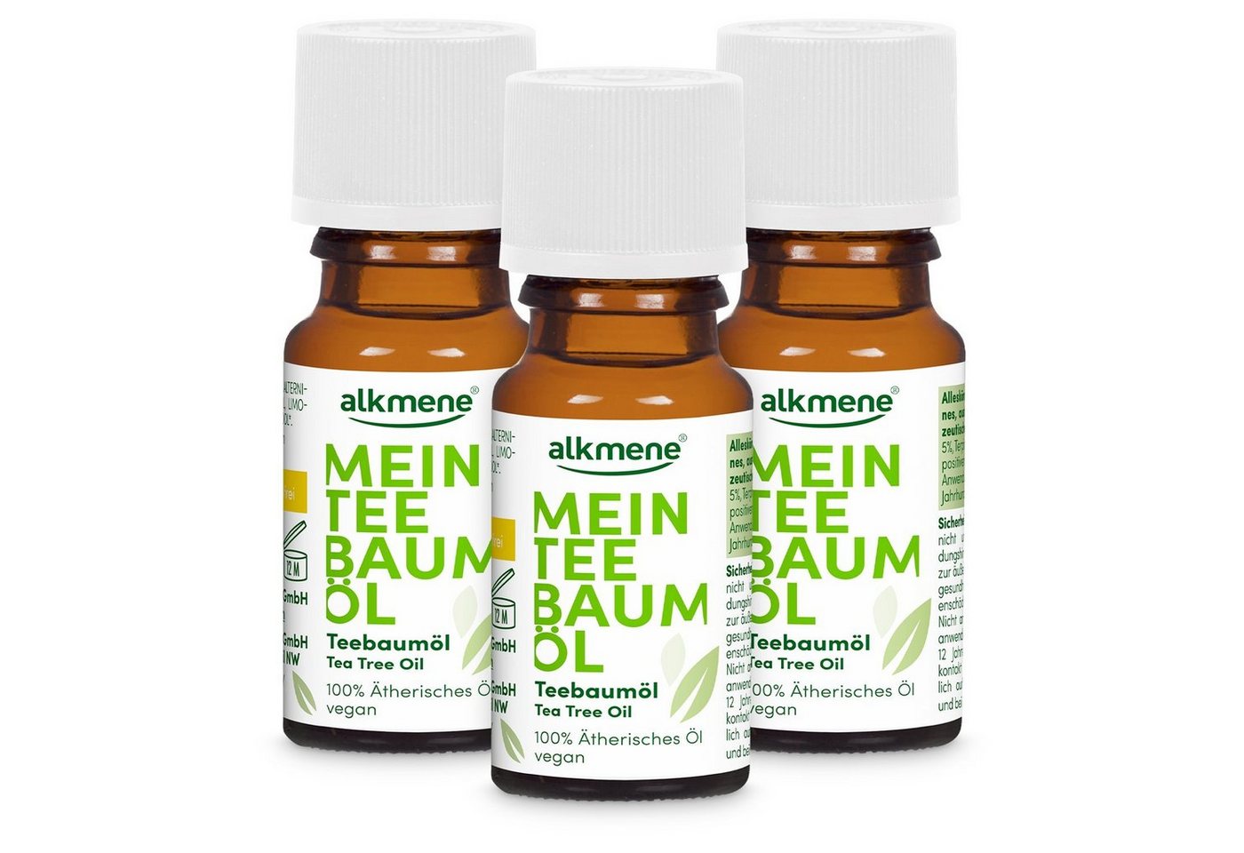 alkmene Körperöl 3x 100% reines Teebaumöl 10 ml vegan & klimaneutral für Haut & Haar, 3-tlg. von alkmene