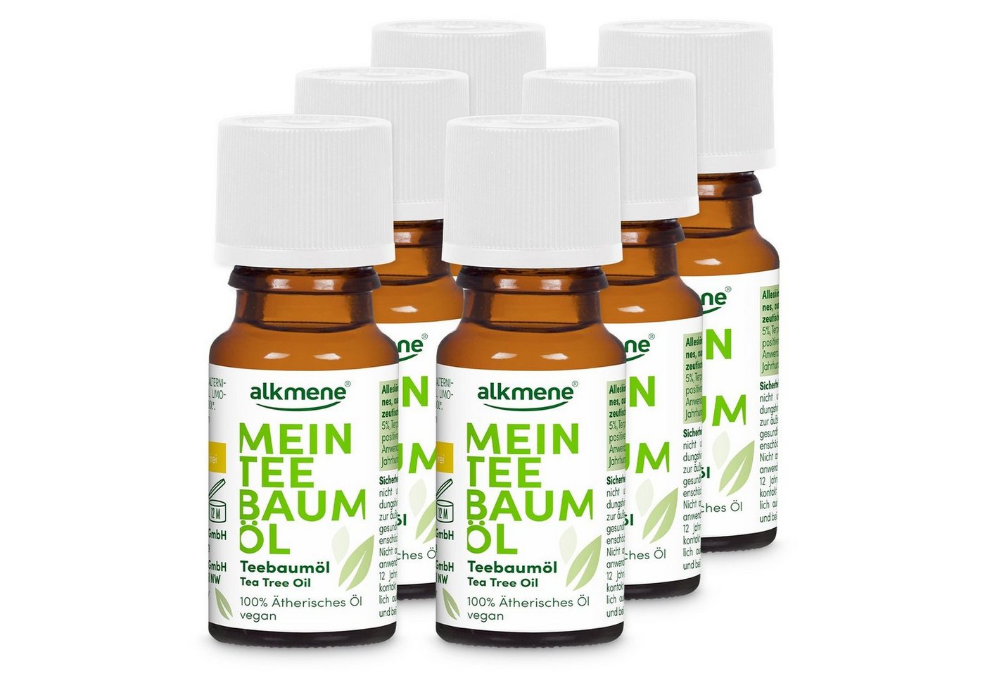 alkmene Körperöl 6x 100% reines Teebaumöl 10 ml vegan & klimaneutral für Haut & Haar, 6-tlg. von alkmene