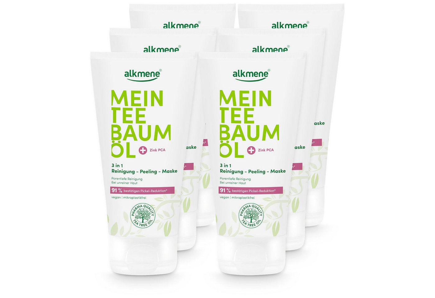 alkmene Körperpeeling 6x 3in1 Reinigung Peeling Maske 150 ml, Pickel Reduktion 91% bestätigt, 6-tlg. von alkmene