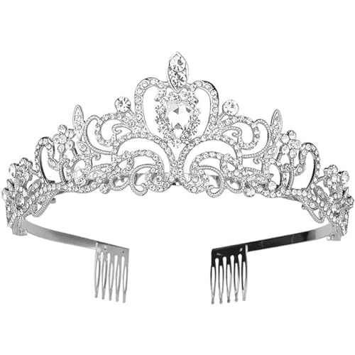 alladaga Hochzeit Tiara Krone Kristall Strass Braut Prinzessin Tiara mit Kamm für Hochzeit Prom Geburtstagsfeier (Silbern) von alladaga