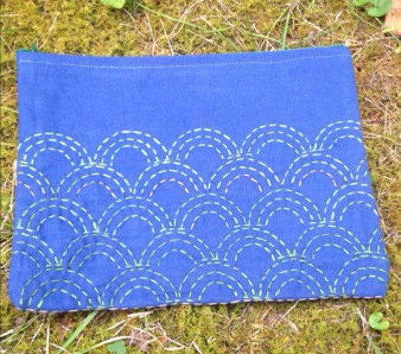 Blaue Welle Sashiko Clutch von allearthlings