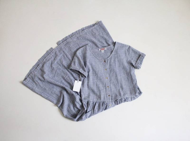 Blaues Vichy-Kleid | Leinen Bauernkleid Kariertes Karokleid von allencompany