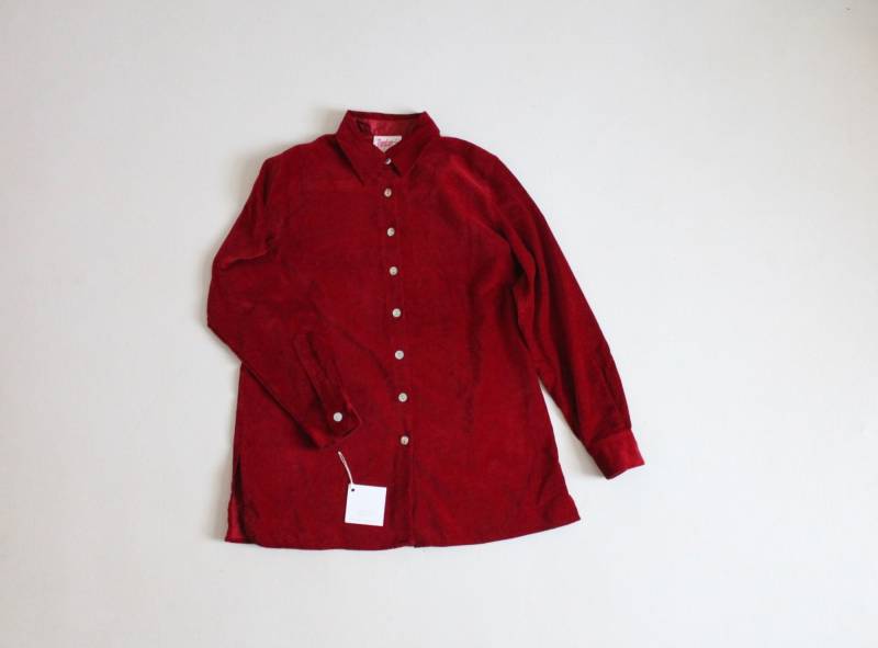 Rote Samtbluse | Bluse Aus 100% Baumwolle Hemd Mit Samtkragen von allencompany
