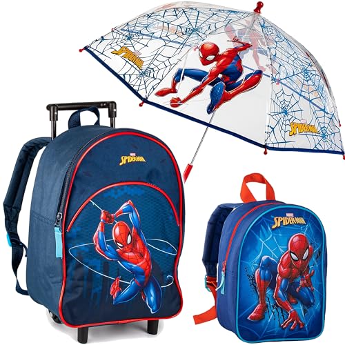 2 TLG. Set - Kinder Trolley + Rucksack + Regenschirm - Spider-Man - wasserabweisend & beschichtet - für Mädchen & Jungen - Trolly mit Rollen - Kindertrolley -.. von alles-meine.de GmbH