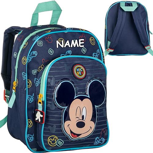 Kinder Rucksack - Disney - Mickey Mouse - inkl. Name - Tasche - wasserfest & beschichtet - Kinderrucksack - 2 Fächer - groß Kind - Jungen Mädchen - Kindergart.. von alles-meine.de GmbH