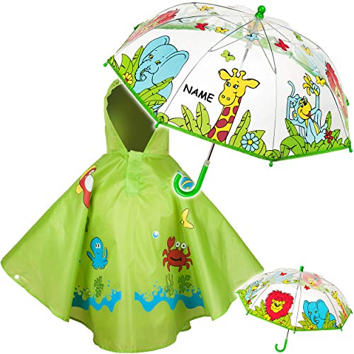 alles-meine.de GmbH 2 TLG. Set: Regenschirm + Regenponcho - Zootiere/Dschungel Tiere & Fische - Kinderschirm - Ø 70 cm - durchsichtig & durchscheinend - transparent - Regencape.. von alles-meine.de GmbH