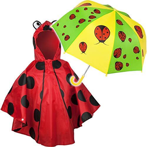 alles-meine.de GmbH 2 TLG. Set: Regenschirm + 3D Effekt - Regenponcho - lustige Marienkäfer - Kinderschirm - Ø 72 cm - Regencape - Kinder - 2 bis 6 Jahre - Stockschirm - groß mit.. von alles-meine.de GmbH