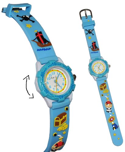 alles-meine.de GmbH 3-D Kinderuhr Pirat blau - Uhr Kinder Armbanduhr Silikon Schiff Piraten für Jungen Analog - Schatztruhe Piratenuhr Lernuhr von alles-meine.de GmbH