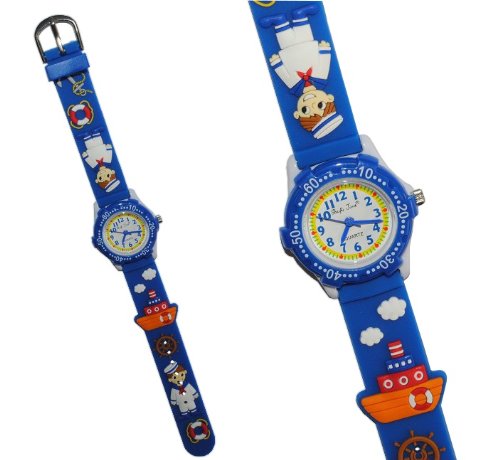 alles-meine.de GmbH 3-D Kinderuhr Schiff - Uhr Kinder Armbanduhr Silikon Matrose Steuerrad Wasser Jungen blau Analog von alles-meine.de GmbH