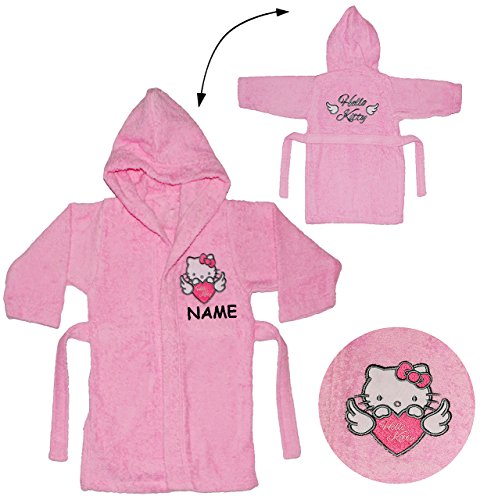 alles-meine.de GmbH Frottee Bademantel - Hello Kitty - incl. Name - 2 bis 4 Jahre/Gr. 92-110 - 100% Baumwolle - mit Kapuze - für Kinder/Mädchen - Katze/Kätzchen - Ha.. von alles-meine.de GmbH