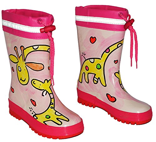 alles-meine.de GmbH Gummistiefel - Giraffe rosa - mit Reflektor + zum Schnüren - Größe 30 - für Kinder/Mädchen - Naturkautschuk + Innenfutter Baumwolle/Handbemalt mit 3-D Eff.. von alles-meine.de GmbH