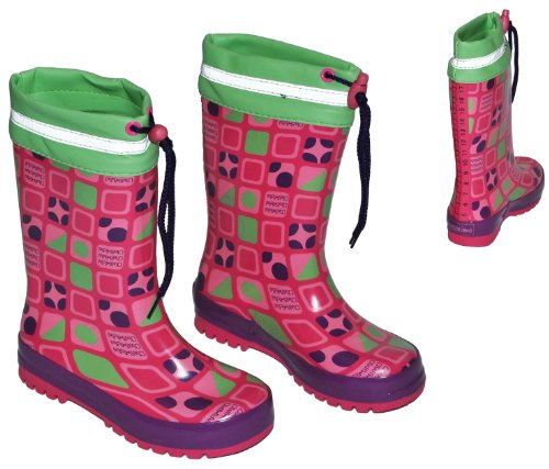alles-meine.de GmbH Gummistiefel Punke Karo Pink Bunt - mit Reflektor + zum Schnüren - Größe 33 - für für Kinder Mädchen - Naturkautschuk - gepunktet Punkt rosa grün von alles-meine.de GmbH