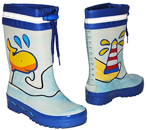 alles-meine.de GmbH Gummistiefel - Wal & Fisch blau - mit Reflektor + zum Schnüren - Größe 33 - für Kinder/Jungen - Naturkautschuk + Innenfutter Baumwolle/Handbemalt mit 3-D .. von alles-meine.de GmbH