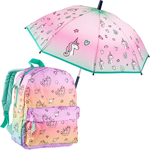 alles-meine.de GmbH Kinder - Reiseartikel & Taschen verschiedene Artikel frei wählbar_2 tlg. Set großer Rucksack + Regenschirm Einhorn & Herzen Tasche - wasserfest & bes.. von alles-meine.de GmbH