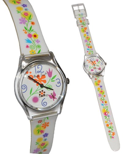 alles-meine.de GmbH Kinderuhr Blumen - Uhr für Mädchen und Teenager - Kinder Armbanduhr - Blüten Blumenranken weiß Analog von alles-meine.de GmbH