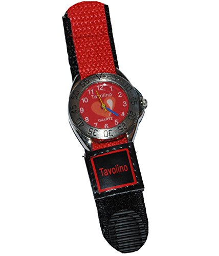 alles-meine.de GmbH Kinderuhr Herzen mit Klettband/Stoff Armband rot schwarz - Uhr Kinder Armbanduhr Mädchen Analog von alles-meine.de GmbH