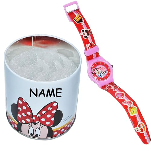 alles-meine.de GmbH Kinderuhr Minnie Mouse + Aufbewahrungsdose/Uhrenbox incl. Namen - Uhr Kinder Armbanduhr - für Mädchen - Quarz Analog Lernuhr - Quarzuhr/Box Dose - Kinder-.. von alles-meine.de GmbH