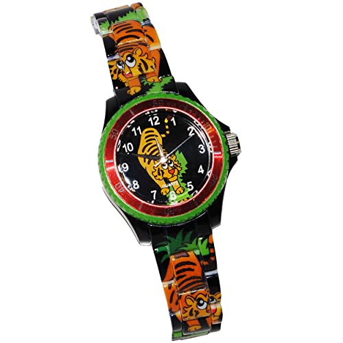 alles-meine.de GmbH Kinderuhr - Tiger & Zootiere - hochwertige Uhr - mit Längen verstellbaren Gliederarmband + Lünette/für Jungen & Mädchen - Kinder Armbanduhr Analog - Glieder.. von alles-meine.de GmbH