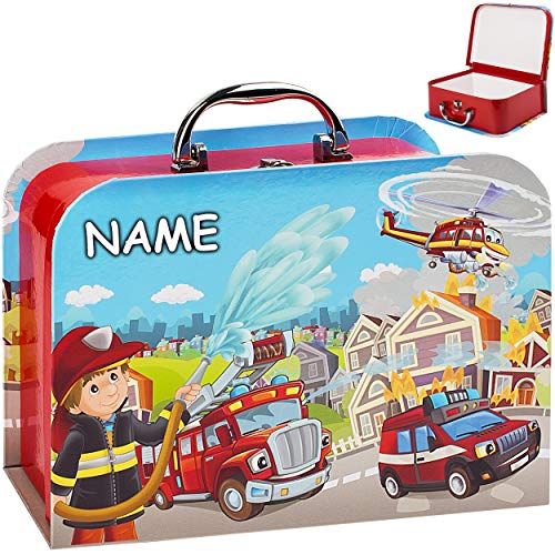 alles-meine.de GmbH Koffer/Kinderkoffer - GROß - Feuerwehr & Auto/Fahrzeuge - inkl. Name - 27 cm - Pappkoffer - Puppenkoffer - Kinder - Pappe Karton - Autos Fahrzeug Helikopt.. von alles-meine.de GmbH