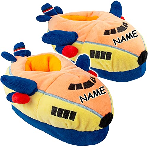 alles-meine.de GmbH Plüsch Hausschuhe Größe frei wählbar Flugzeug - Größe Gr. 23-34 EU inkl. Name - schön warm Kuschel - für Kinder & Erwachsene - ABS Sohle rutschfest .. von alles-meine.de GmbH
